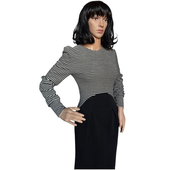 American Vintage Chetta B black white stripped wool fitted midi dress size small - Picture 5 of 16